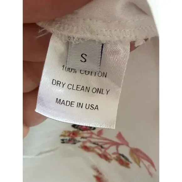 Pearl by Lela Rose Embroidered Floral Ruffle Trim Button-Up Shirt White Small - Picture 11 of 11